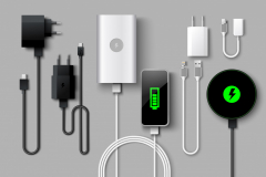 Mobile phone charger supply realistic vector set